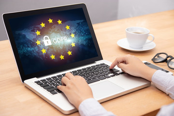 people using computer laptop with text gdpr or general data protection regulation secure , star and 