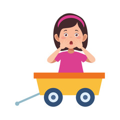 Canvas Print - cartoon surprised woman in toy wagon icon