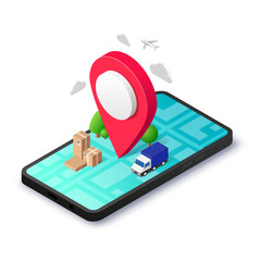 Wall Mural - GPS town delivery map isometric app concept