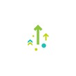 three green arrows up with dots on white background. Launch, upgraid icon.