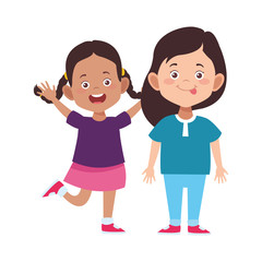 Poster - cartoon happy little girls, flat design