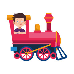 Sticker - happy boy in a train icon, colorful design