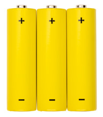 Yellow AA alkaline batteries isolated on white background