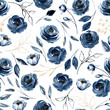 canvas print picture - Seamless pattern with watercolor flowers navy blue roses, repeat floral texture, background hand drawing. Perfectly for wrapping paper, wallpaper, fabric, texture and other printing. 