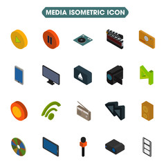 Poster - Isometric collection of Media icon on white background.