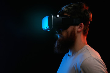 Cyber monday concept. Man in VR glasses