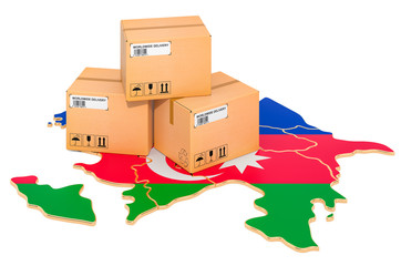 Wall Mural - Parcels on the Azerbaijani map. Shipping in Azerbaijan, concept. 3D rendering