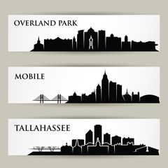 Wall Mural - United States of America cities skylines - USA, Overland Park, Kansas, Tallahassee, Florida, Mobile, Alabama - isolated vector illustration