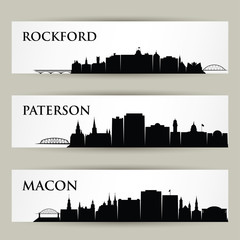 Wall Mural - United States of America cities skylines - USA, Rockford, Illinois, Macon, Georgia, Peterson, New Jersey - isolated vector illustration