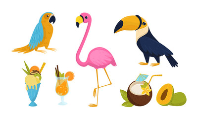 Wall Mural - tropical countries exotic symbols vector set. jungle concept