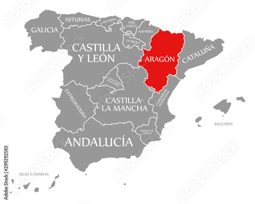 Cuadros en Lienzo Aragon red highlighted in map of Spain