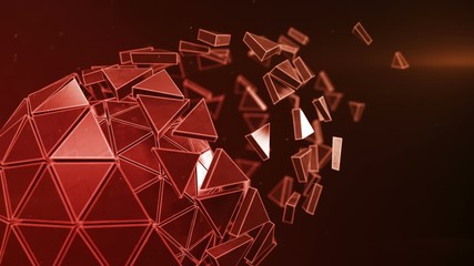 Poster - Red platonic ball with flying polygons. Abstract futuristic sci-fi concept. Seamless loop 3D render animation 4k UHD 3840x2160