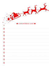 Christmas Wish List With Santa Sleigh Vector Template Isolated On White Background