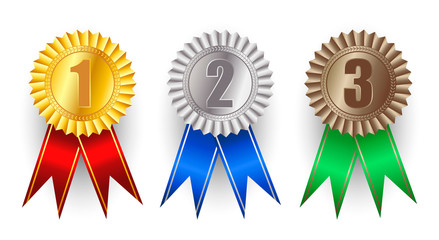 set of gold, silver and bronze award