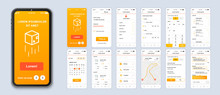 Delivery Mobile App Smartphone Interface Vector Templates Set. Online Parcel Shipping Web Page Design Layout. Pack Of UI, UX, GUI Screens For Application. Phone Display. Web Design Kit