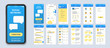 © alexdndz - Social network mobile app interface design vector templates set. Online chatting. Internet communication. Web page design layouts kit. Pack of UI, UX, GUI screens for application. Phone display