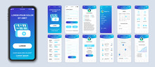 Medicine Smartphone Interface Vector Templates Set. Healthcare Mobile App Page Blue Design Layout. Pack Of UI, UX, GUI Screens For Application. Phone Display. Web Design For Online Clinic Kit