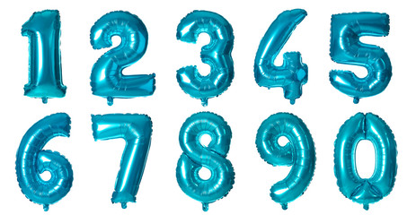 Wall Mural - Blue number one balloon on white background