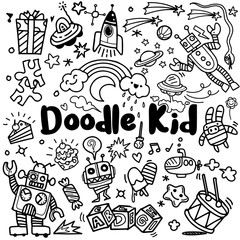 Sticker - hand drawn kids doodle set,Doodle style,Vector Illustration