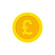 British Pound golden coin. Flat icon isolated on white. Vector illustration