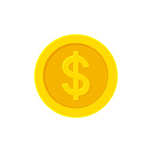 Dollar Golden Coin. Flat Icon Isolated On White. Vector Illustration