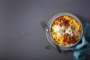 Wall Mural - tagliatelle bolognese with herbs and parmesan, italian pasta