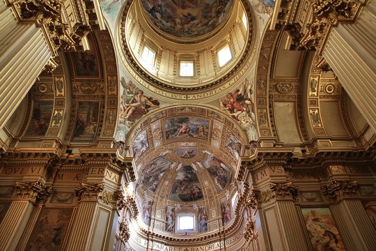 Famous San Carlo ai Catinari church interior on April 9, 2012 in Rome. The baroque church was finished in 1638 and is a recognized landmark of Italy.