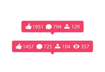 Poster - Vector social media icons. Like and comment icon. Speech bubble notification template for use in website and interface.