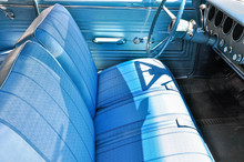 Close Up Of A Vintage Baby Blue Classic Car Interior Brings Back Memories.