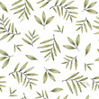 © Noli Molly - green leaves branches and flowers, freehand drawing in pencil illustration, seamless pattern