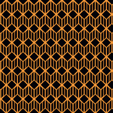 Abstract Geometric Pattern With Lines, Rhombuses A Seamless Vector Background. Orange Black  Texture
