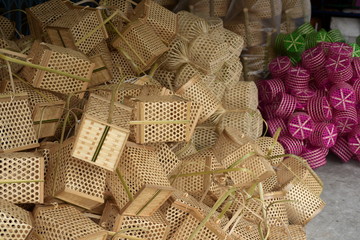 Wickerwork made of bamboo on the market place