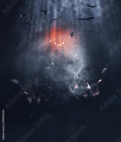 Cuadros en Lienzo Monster with hand of power,3d illustration