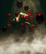 Creepy monster with red balloons in the dark,3d illustration