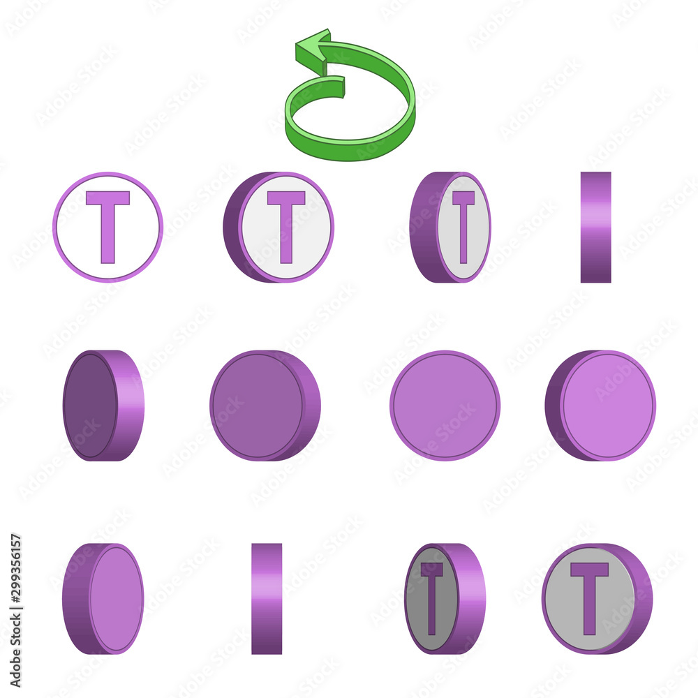 T In Circle Letter T in circle rotation sequence sprite sheet on white background ...