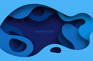 Poster - 3D abstract blue background with paper cut shapes. Vector design layout for business presentations, flyers, posters and invitations. Colorful carving art ep 10