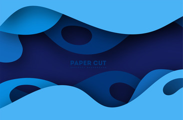 Poster - 3D abstract blue background with paper cut shapes. Vector design layout for business presentations, flyers, posters and invitations. Colorful carving art ep 10