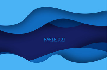 Poster - 3D abstract blue background with paper cut shapes. Vector design layout for business presentations, flyers, posters and invitations. Colorful carving art ep 10