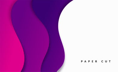 Poster - Trendy Purple Paper Cut Wave Shapes Banner. Origami layered curve design for business presentations, flyers, posters. Gorizontal 3D abstract map carving. Text. Rectangle Frame. eps 10