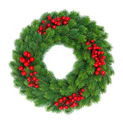 Wall Mural - Christmas decoration evergreen wreath red berries