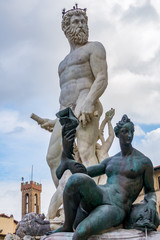 Poster - FLORENCE, TUSCANY/ITALY - OCTOBER 19 : Detail from the Fountain of Neptune statue Piazza della Signoria in front of the Palazzo Vecchio Florence on October 19, 2019