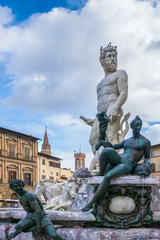 Poster - FLORENCE, TUSCANY/ITALY - OCTOBER 19 : Detail from the Fountain of Neptune statue Piazza della Signoria in front of the Palazzo Vecchio Florence on October 19, 2019