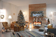 © New Africa - Beautiful living room interior with decorated Christmas tree and fireplace