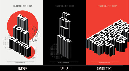 Modern poster design template 3D Text Effect Mockup /full editable