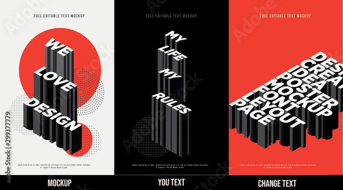 Cuadros en Lienzo Modern poster design template 3D Text Effect Mockup /full editable