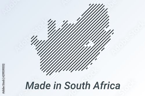 Fotografía Made in South Africa, striped map in a black strip on a silver background