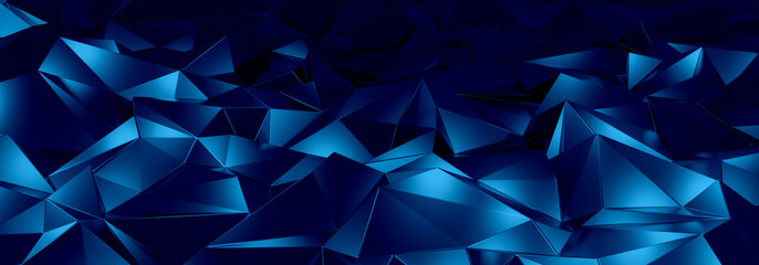 Poster - 3d ILLUSTRATION, of blue abstract crystal background, triangular texture, wide panoramic for wallpaper.