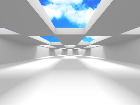 Futuristic White Architecture Design on Cloudy Sky Background