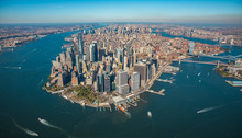 Aerial View To New York City Skyline From Helicopter.