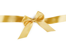 Christmas Gold Ribbon With Bow Isolated On White